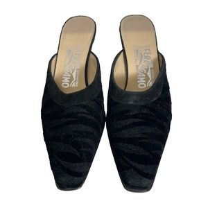 NEW Salvatore Ferragamo Velour Zebra Pattern Vintage Kitten Heel Slides 7 1/2 B